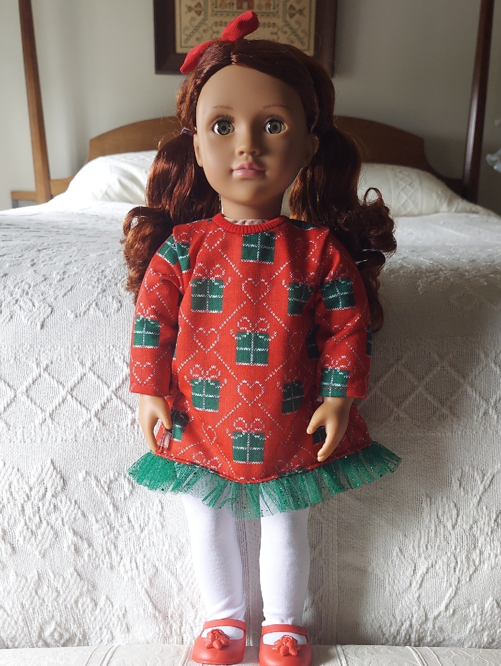 Our Generation Luz 18" Doll With Red & Green Holiday Seater Dress , Hazel Eyes